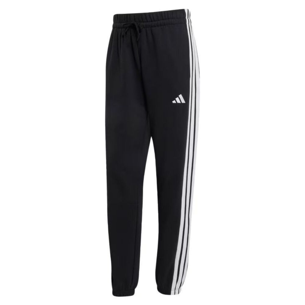 adidas women Essentials 3-Stripes French Terry Cuffed Pants Black White NWT $50